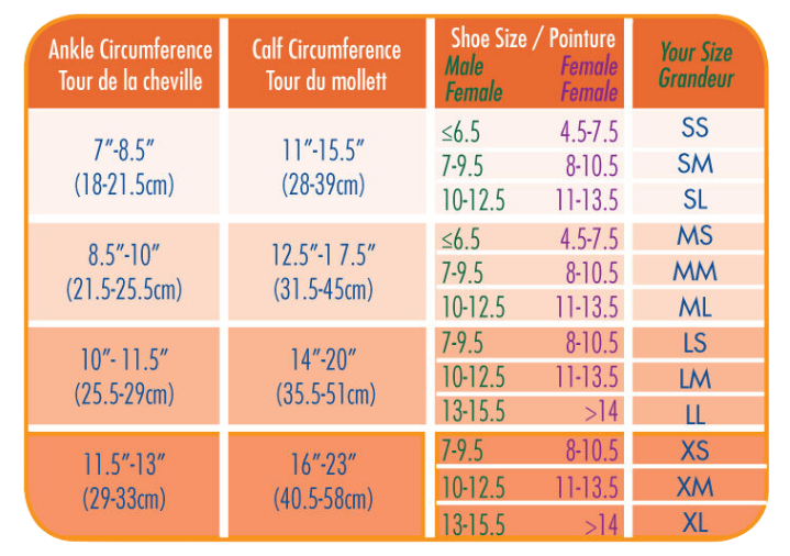 CompressionSockSizingChart walker accessories